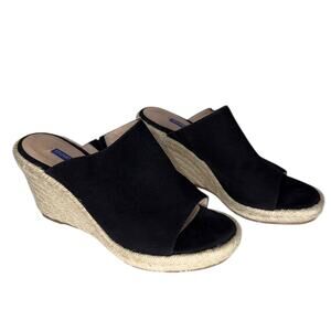 Stuart Weitzman Marbella Black Suede Espadrille Wedge Sandals Size 7.5 Like New